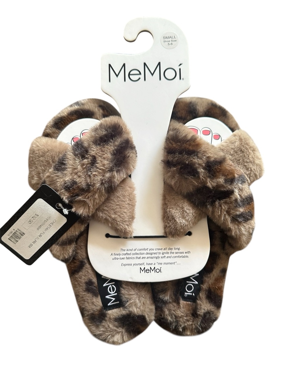 MeMoi Faux Fur Leopard Print Slide Slippers - small 5/6, NEW